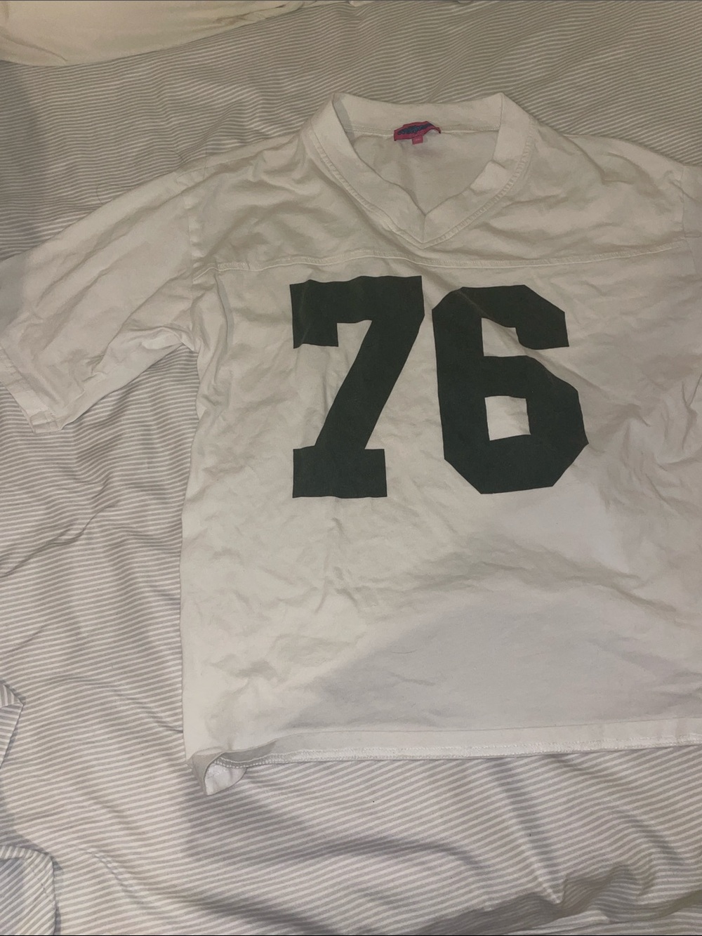 Edikted White Jersey Tee with Dark Green/Grey 76 Graphic